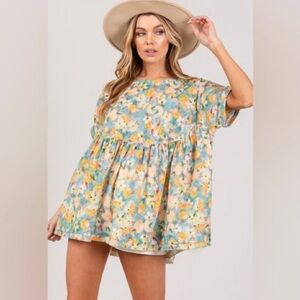 Sage + Fig Vibrant Floral Oversized Babydoll Top